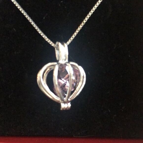 NECKLACE LIGHT AMETHYST HEART SECRETS + WHITE RHODIUM PLATED - Picture 5 of 8